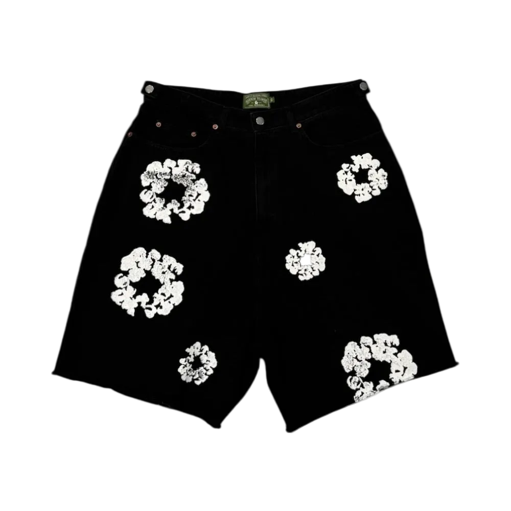 Black Denim Wreath Shorts
