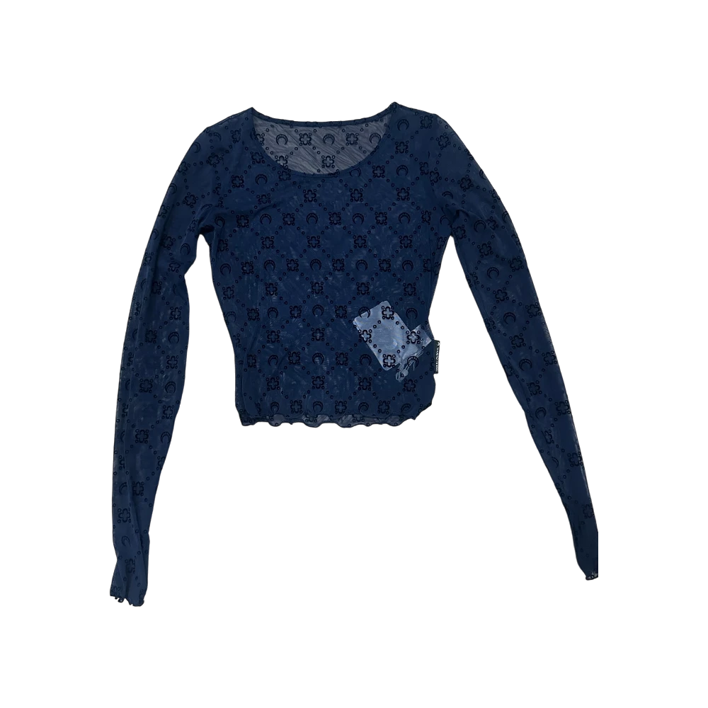 Navy Moonogram Mesh Flock Crewneck