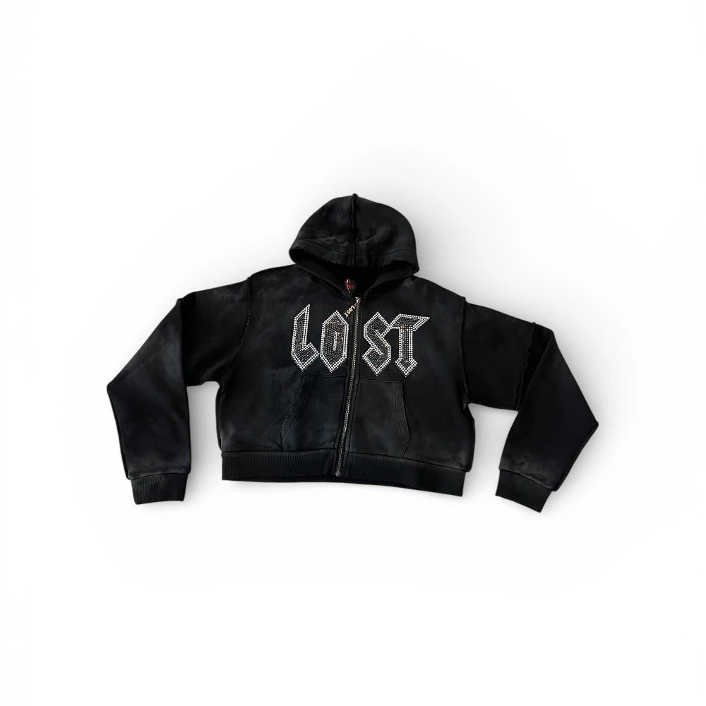 Women's Black Splatter Rhinestone Zip Up Hoodie