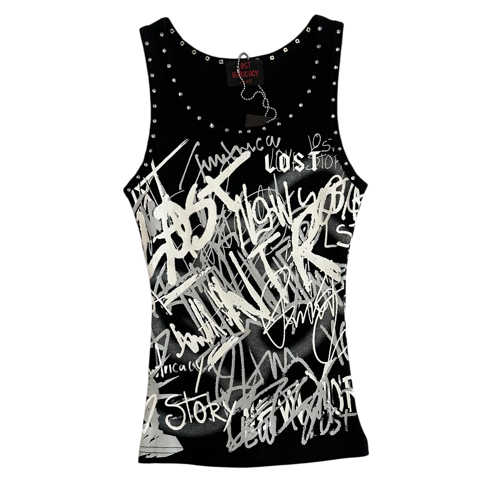 Black Graffiti Woven Tank Top