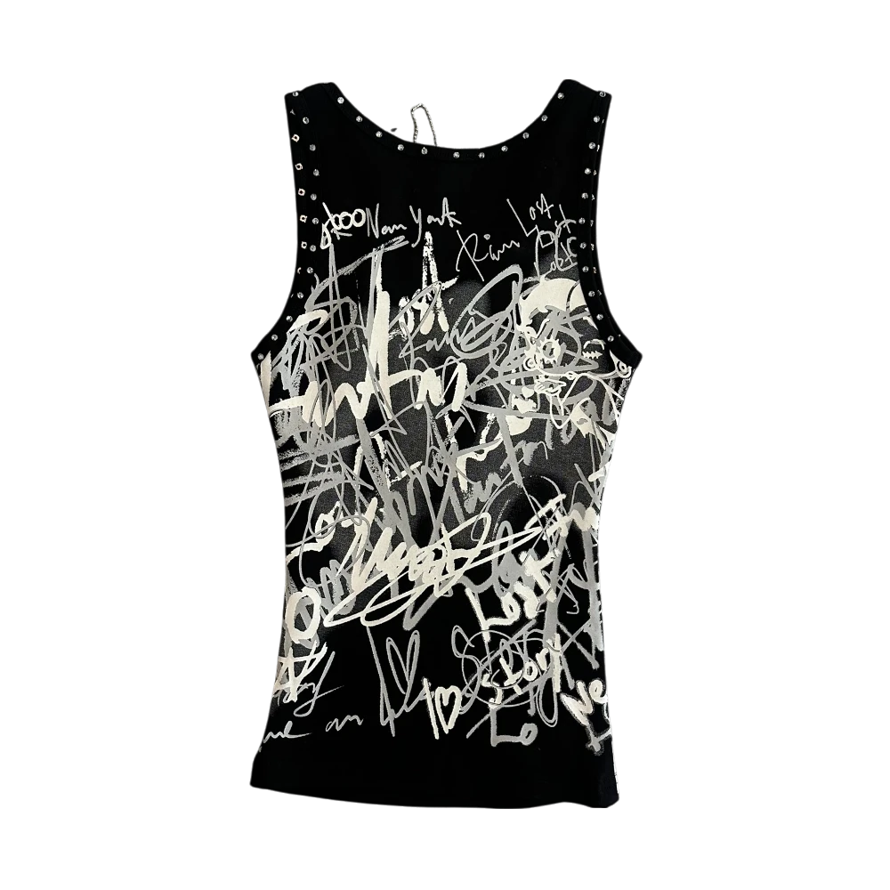 Black Graffiti Woven Tank Top