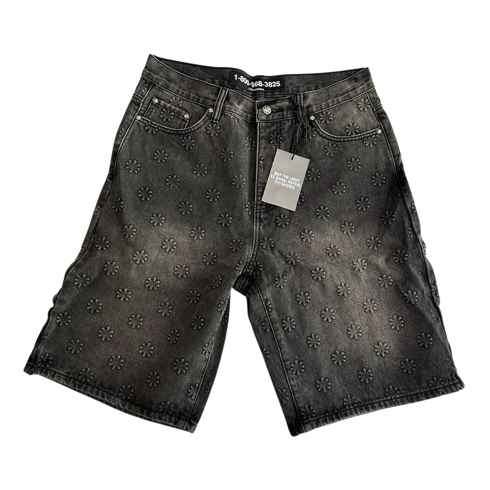 Embossed Black Denim Shorts