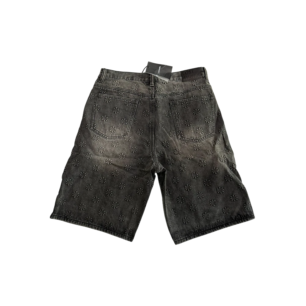 Embossed Black Denim Shorts