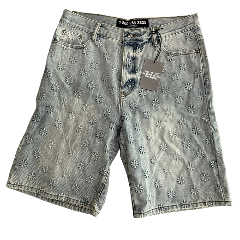Embossed Blue Denim Shorts