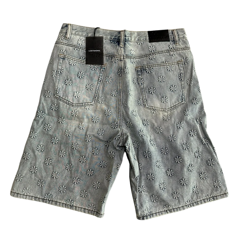 Embossed Blue Denim Shorts