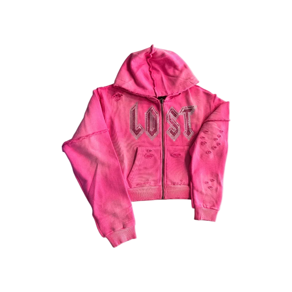 Womens Rhinestone Zip-Up