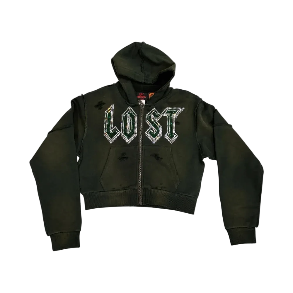Womens Rhinestone Zip-Up