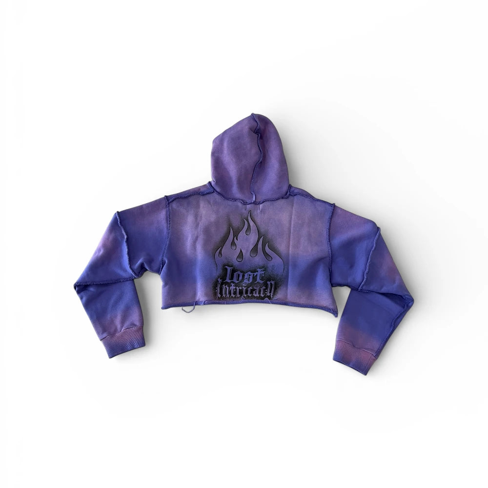 Women's Purple Rhinestone Cropped Zip Up Hoodie