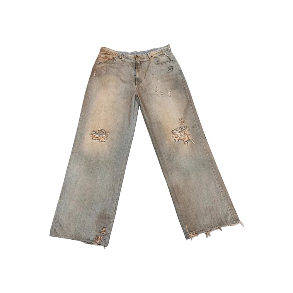 Blue Baggy Printed Denim