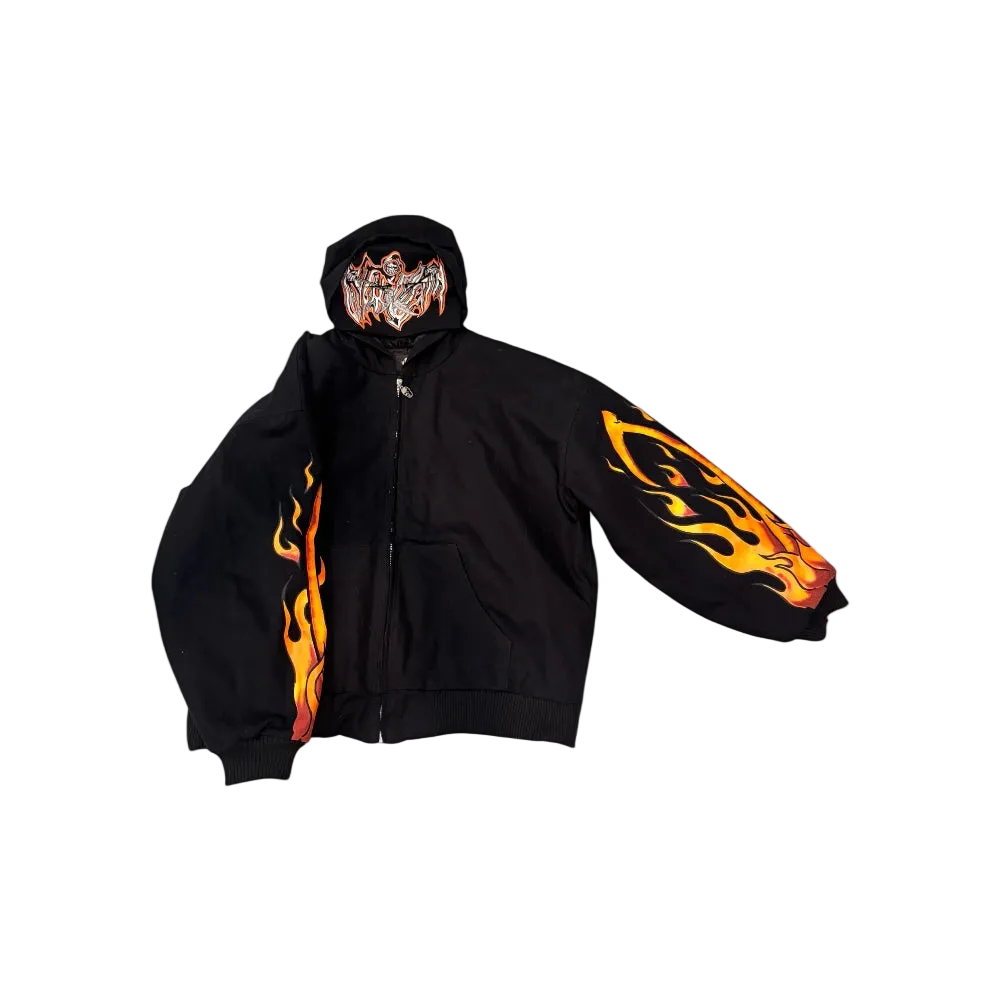 Carhartt Black/Orange Flame Jacket W/ Attatched Face Mask
