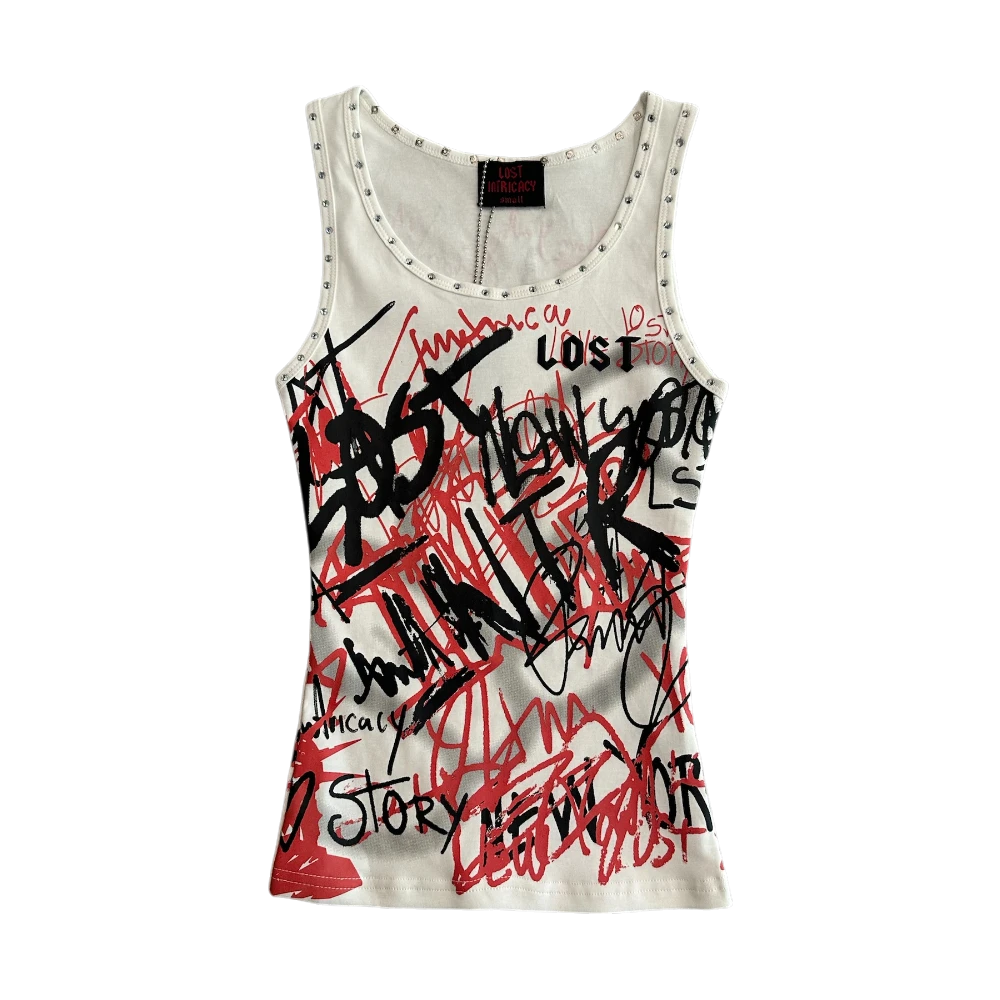 White Graffiti Woven Tank Top