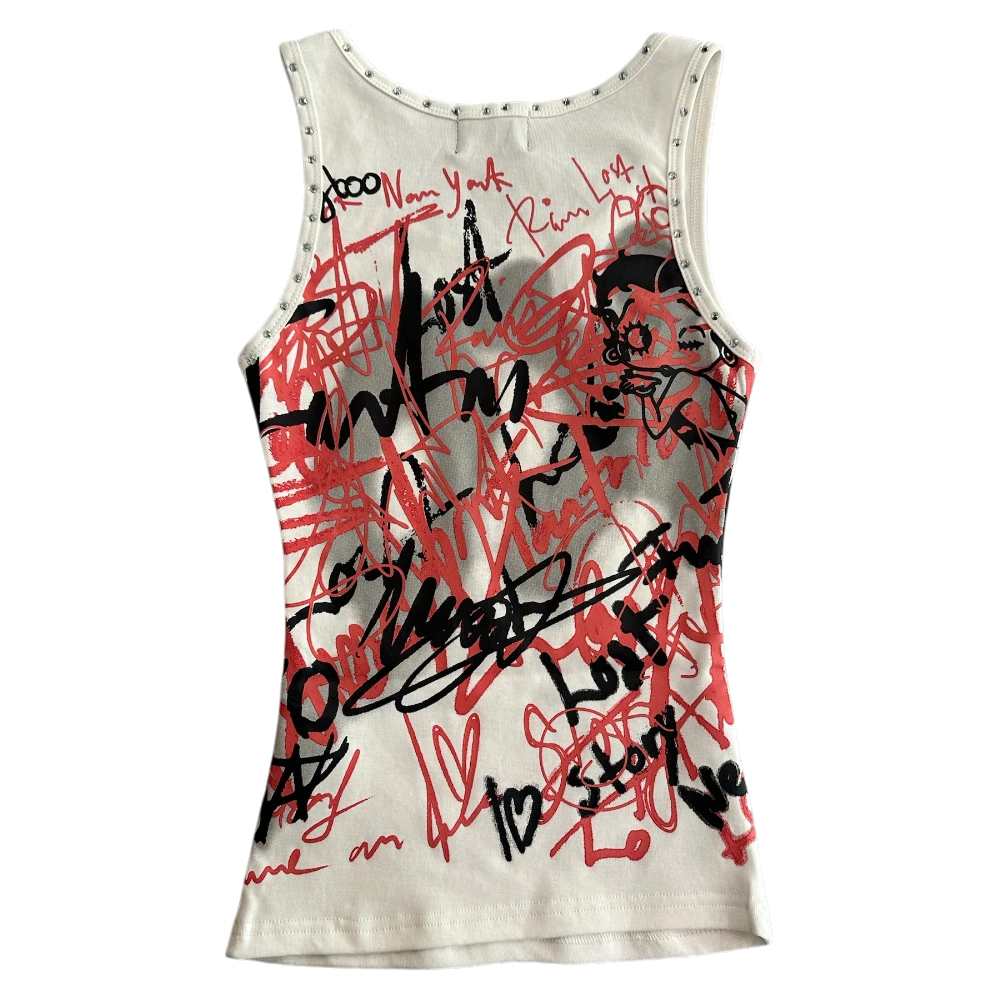 White Graffiti Woven Tank Top