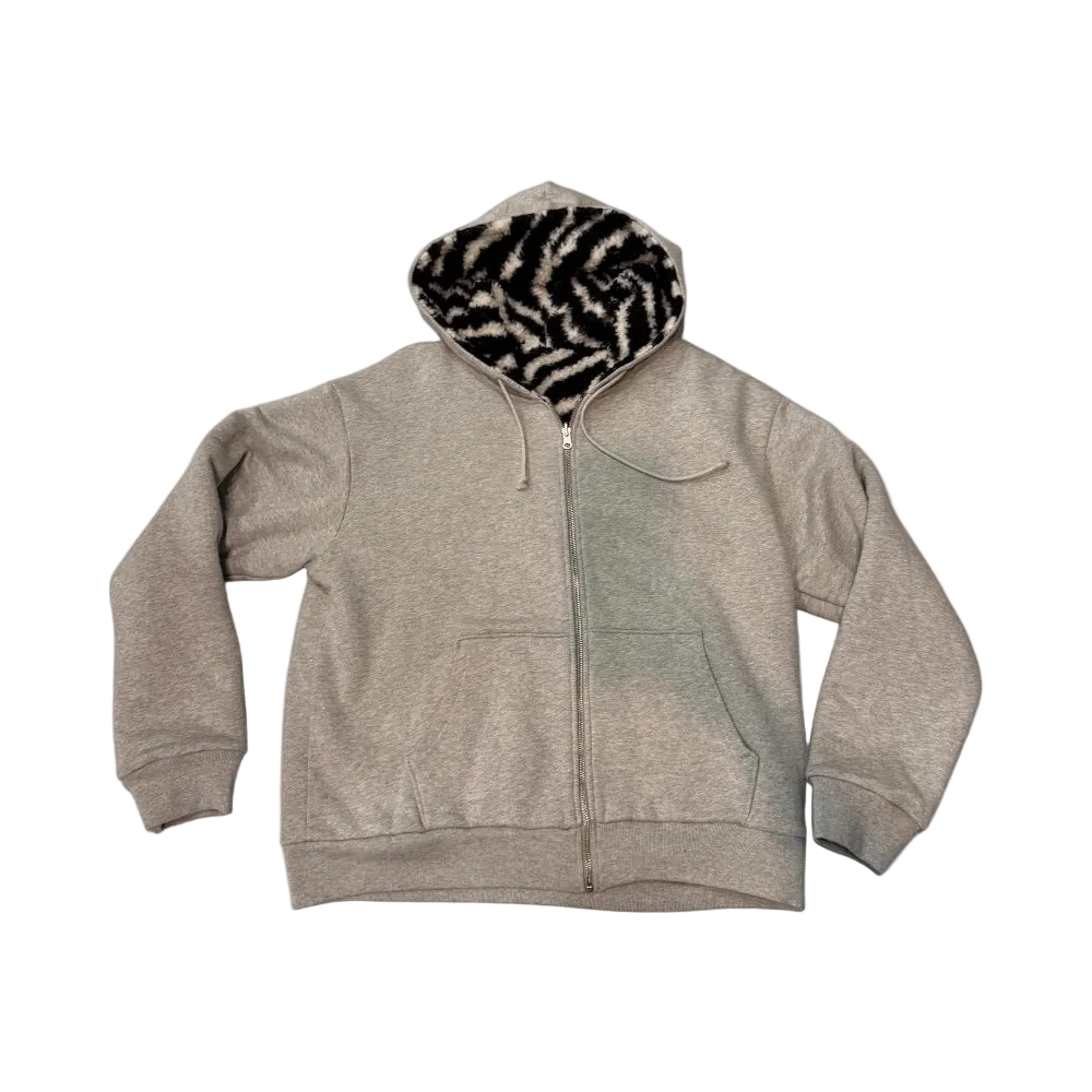 Zebra Shearling Reversible Zip-Up